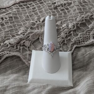 Elegant Pink Opal and Silver Women's Ring
